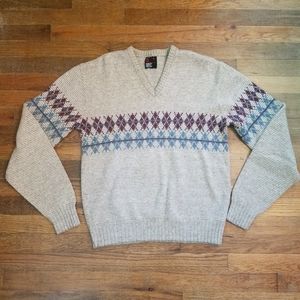 Vintage Argyle Wool Blend V-Neck Dad Core Sweater, Sz Lg Scandi Girl Fall Core